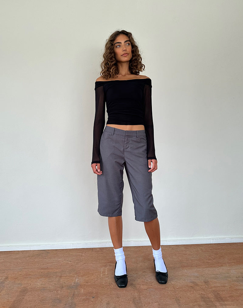 Image of Nauri Langärmeliges Bardot-Top aus Mesh Schwarz