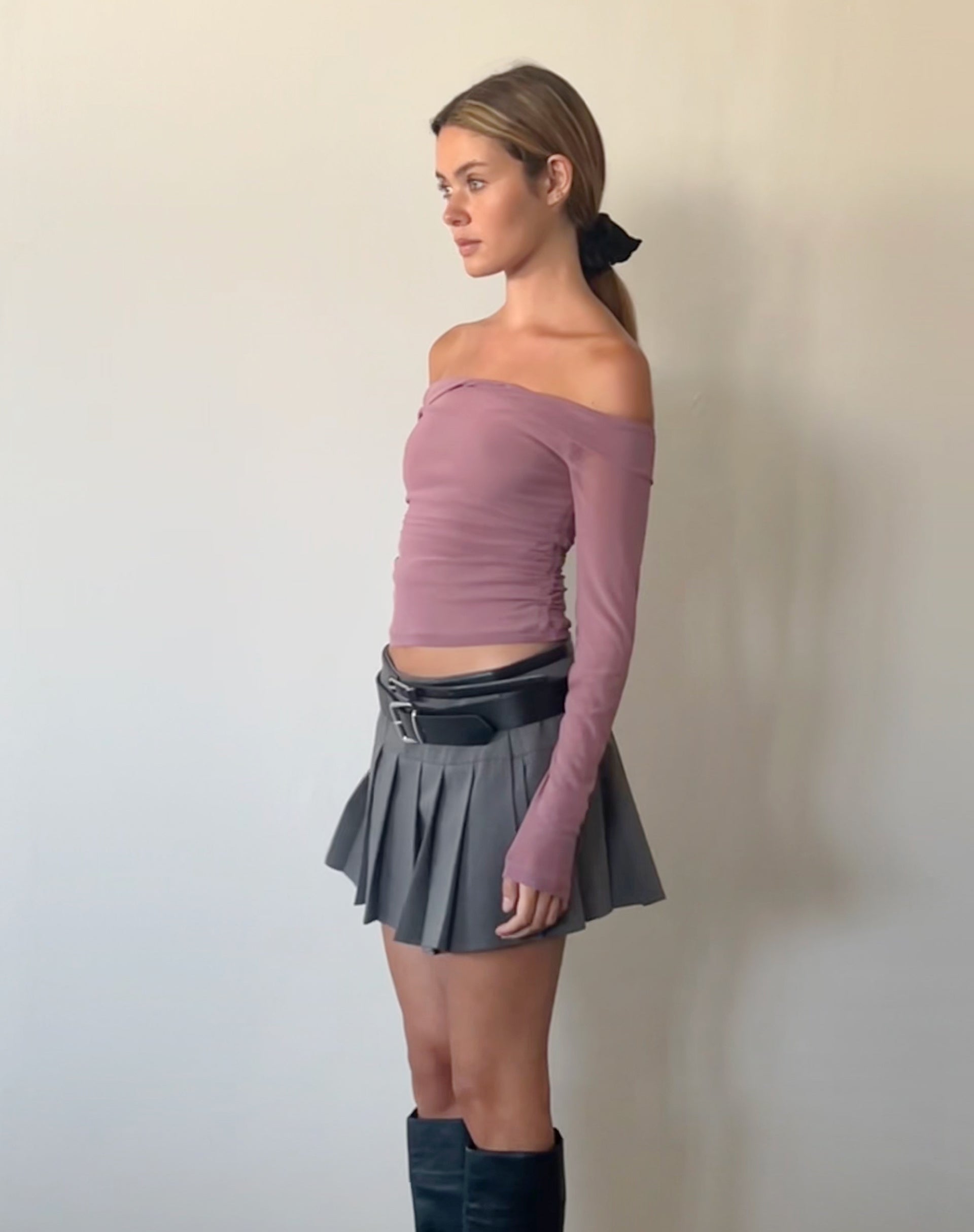 Image of Nauri Langärmeliges Bardot-Top in Wisteria Purple