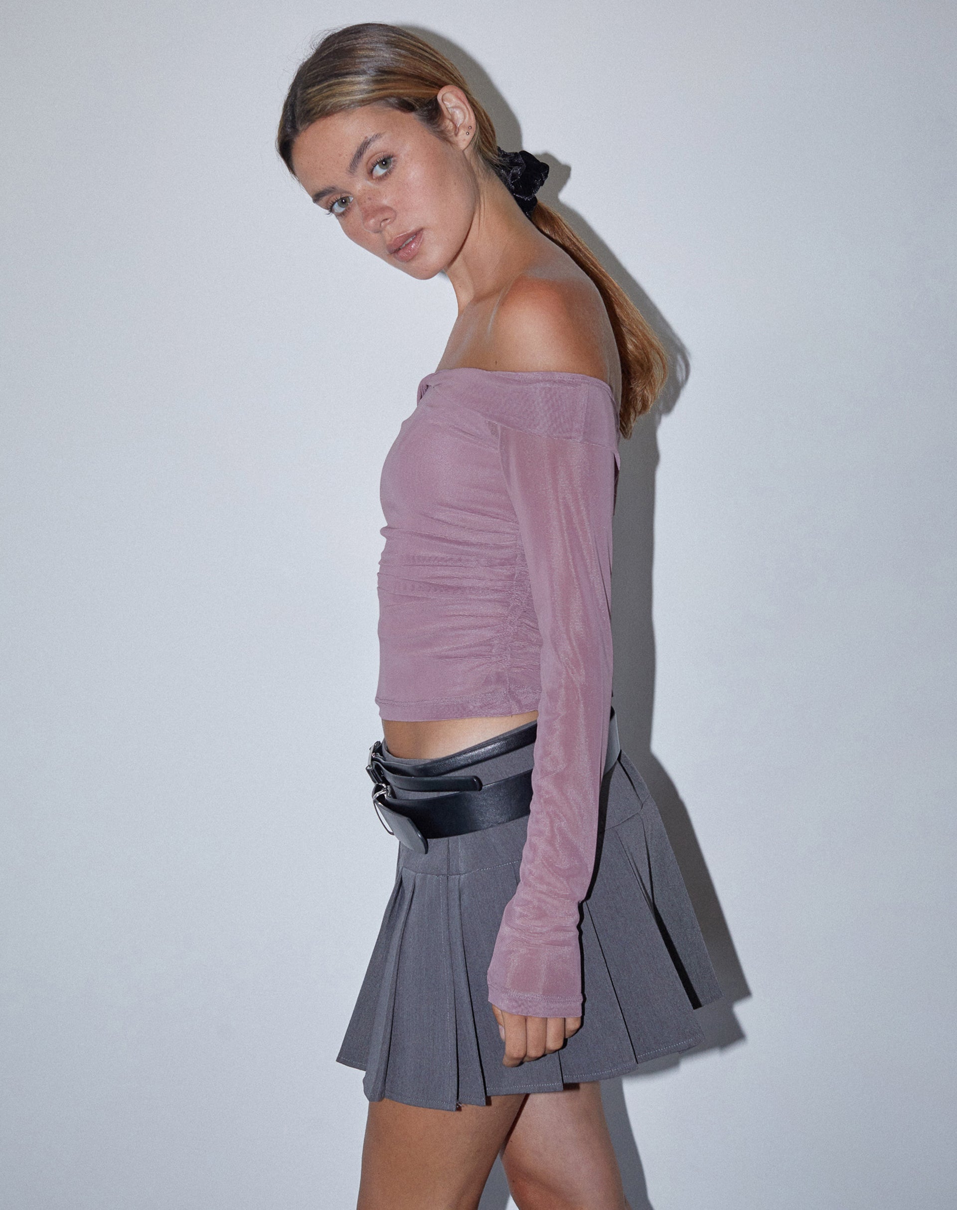 Image of Nauri Langärmeliges Bardot-Top in Wisteria Purple
