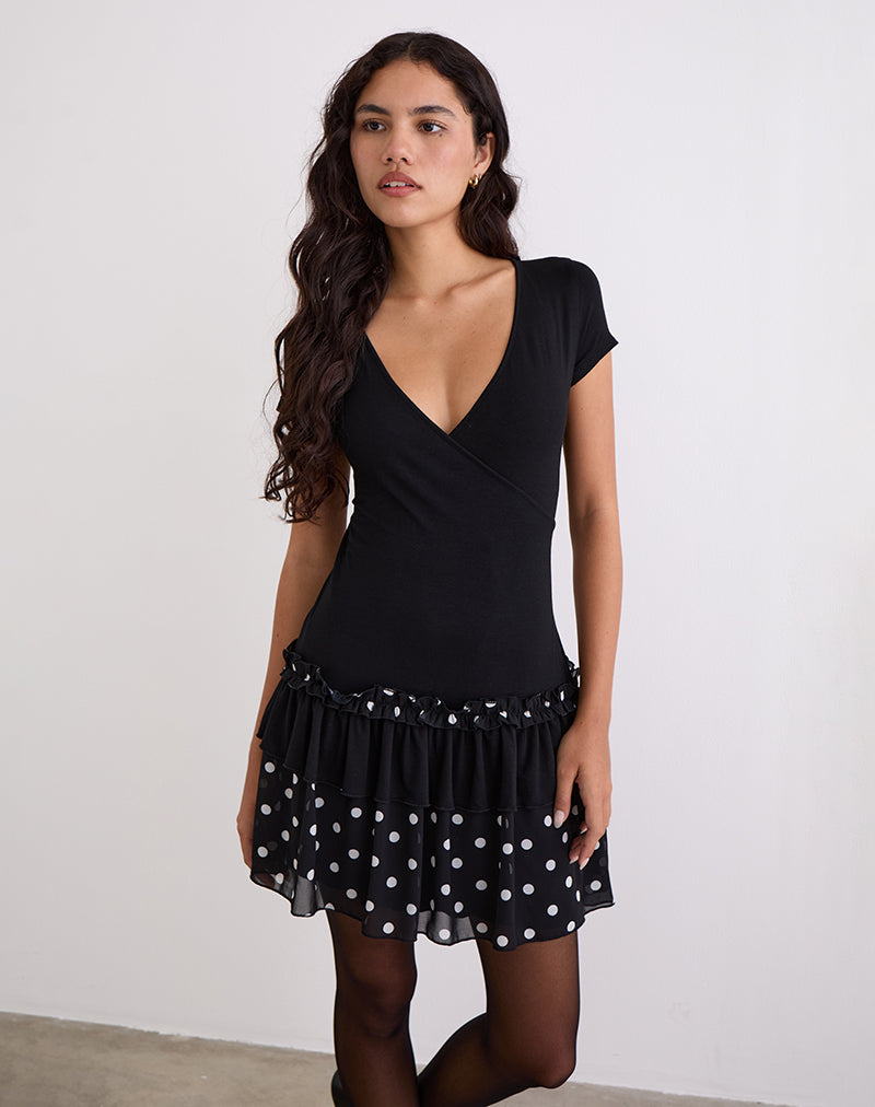 Navya Wickelminikleid in Polka Schwarz und Weiß