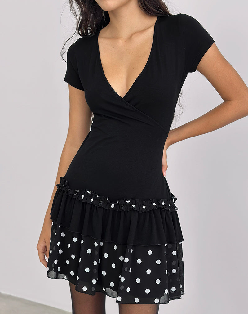 Navya Wickelminikleid in Polka Schwarz und Weiß