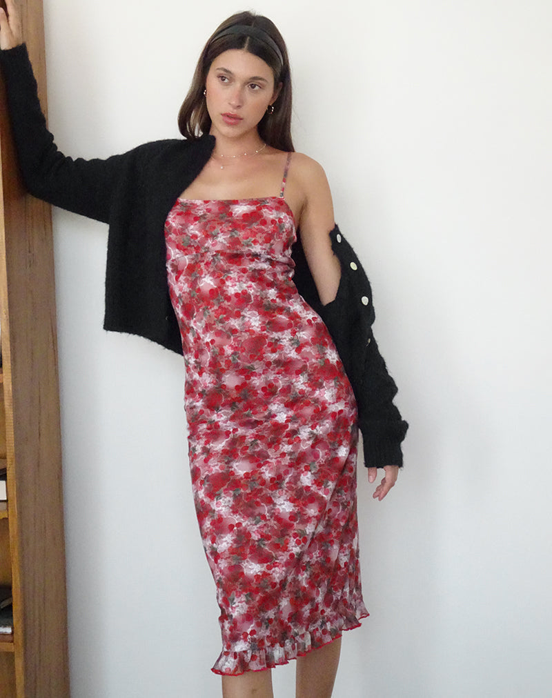Nawari Midikleid aus bedruckter Spitze in Kirsche