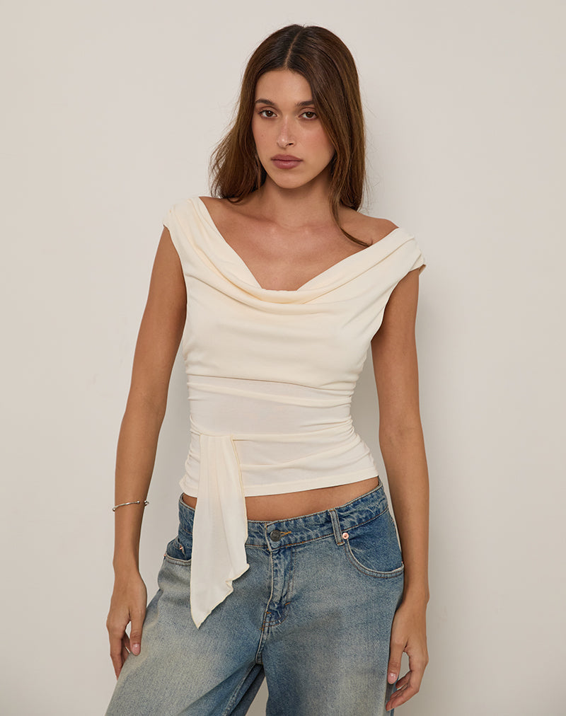 Image of Neida Drapiertes Oberteil in Cupro Creme