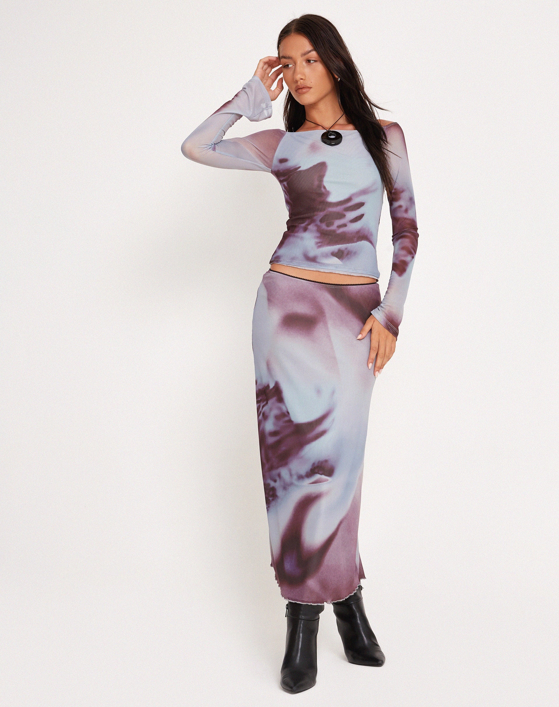 Image of Lassie Low Rise Mesh Midirock in Grau Anatomie der Natur