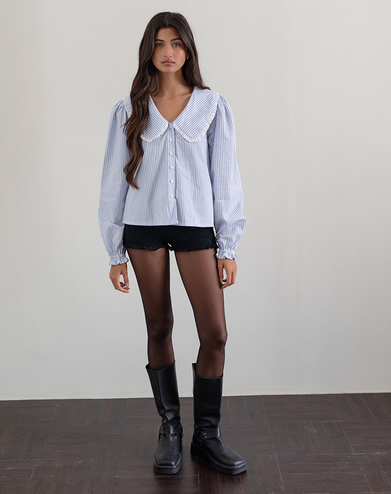 Image of Nelcy Oversized Hemd mit Kragen in kleinem vertikalen Streifen Blau