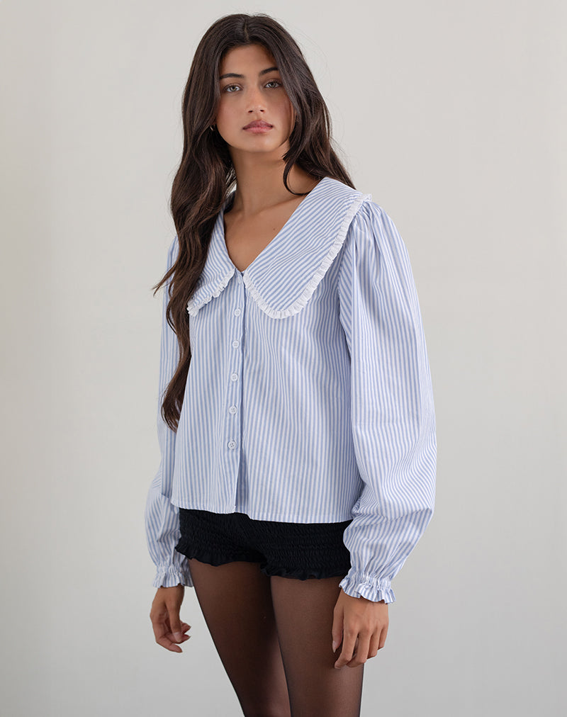 Nelcy Oversized Hemd mit Kragen in Small Vertikalstreifen Blau