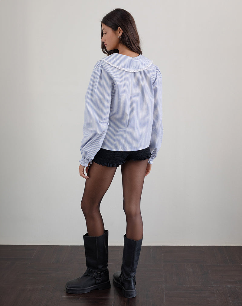 Image of Nelcy Oversized Hemd mit Kragen in kleinem vertikalen Streifen Blau