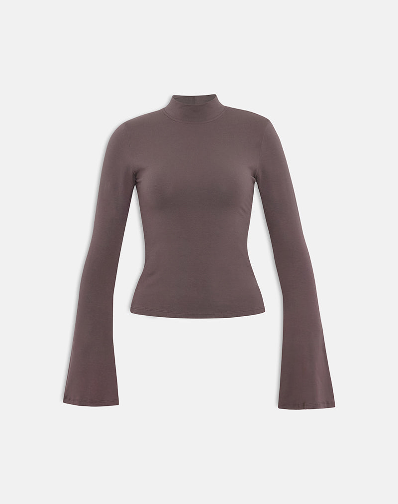 Bild von Nell High Neck Long Sleeve Top in Jersey Coffee Quartz