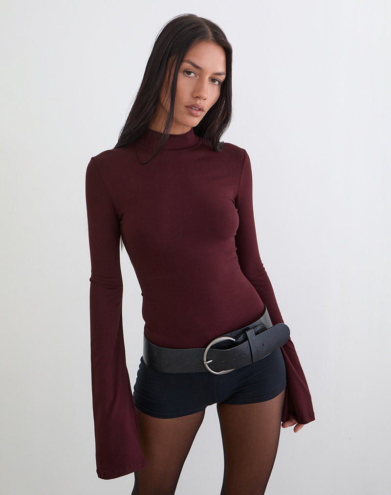 Bild von Nell High Neck Long Sleeve Top in Dark Plum