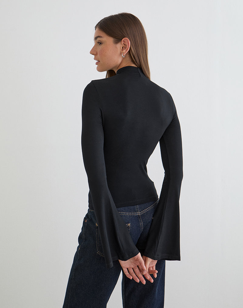 Bild von Nell High Neck Long Sleeve Top aus Rayon-Jersey in Schwarz