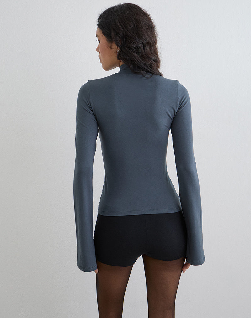 Bild von Nell High Neck Long Sleeve Top in Jersey Ocean Storm