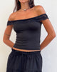 Image of Nesel Bardot Top aus glitzernder Spitze Schwarz