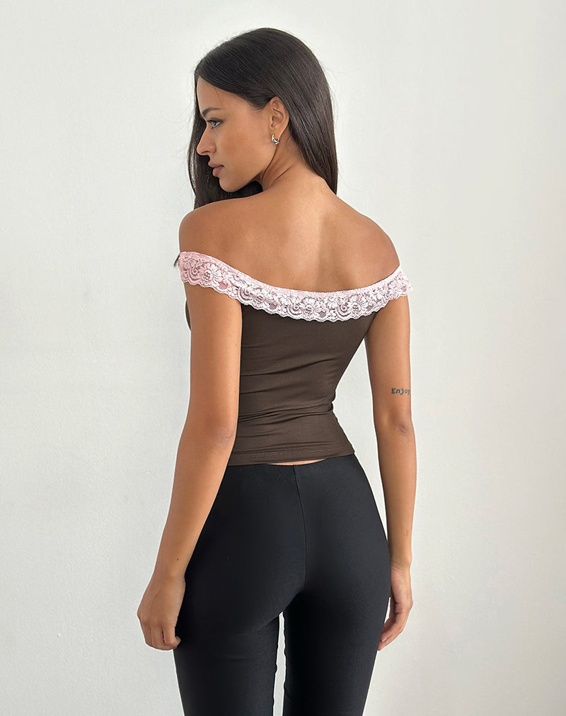 Bild von Nesel Top in Braun Slinky Lace Pink