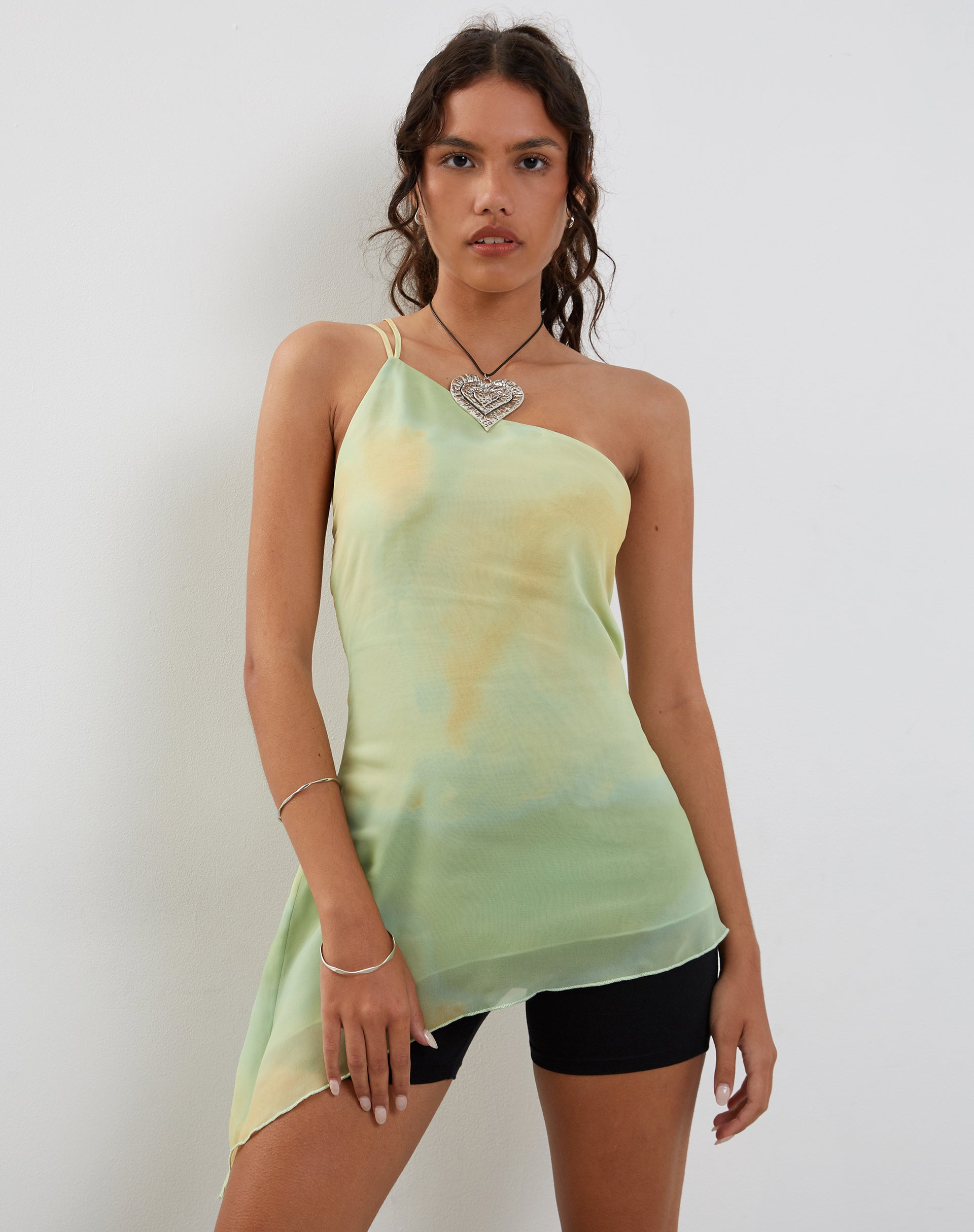 Image of Nesrin One Shoulder Longline Top in Gelb Aquarell