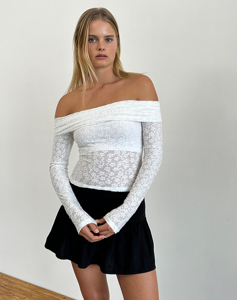 Nesta Bardot-Top aus ausbrennbarem Mesh elfenbeinfarben