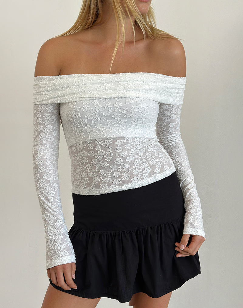 Nesta Bardot-Top aus ausbrennbarem Mesh elfenbeinfarben