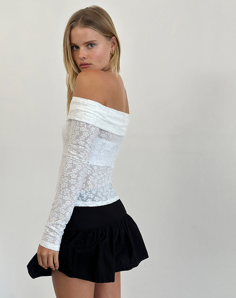 Image of Nesta Bardot Top aus Burnout-Mesh Elfenbein