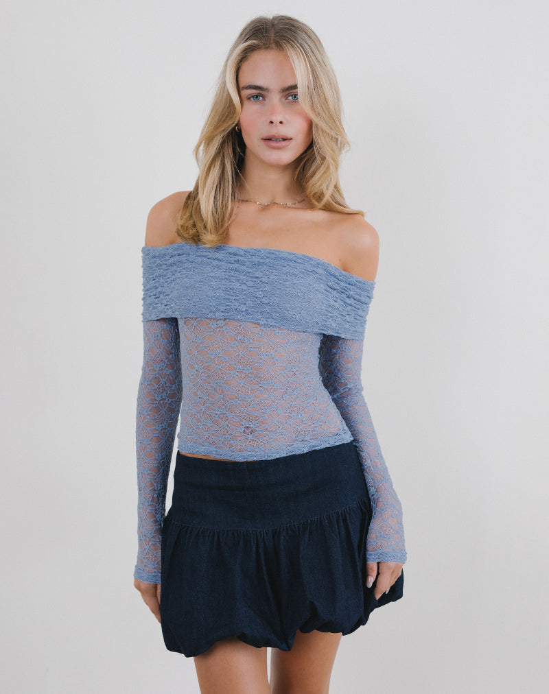Nesta Bardot Top aus ungefütterter Spitze Blau