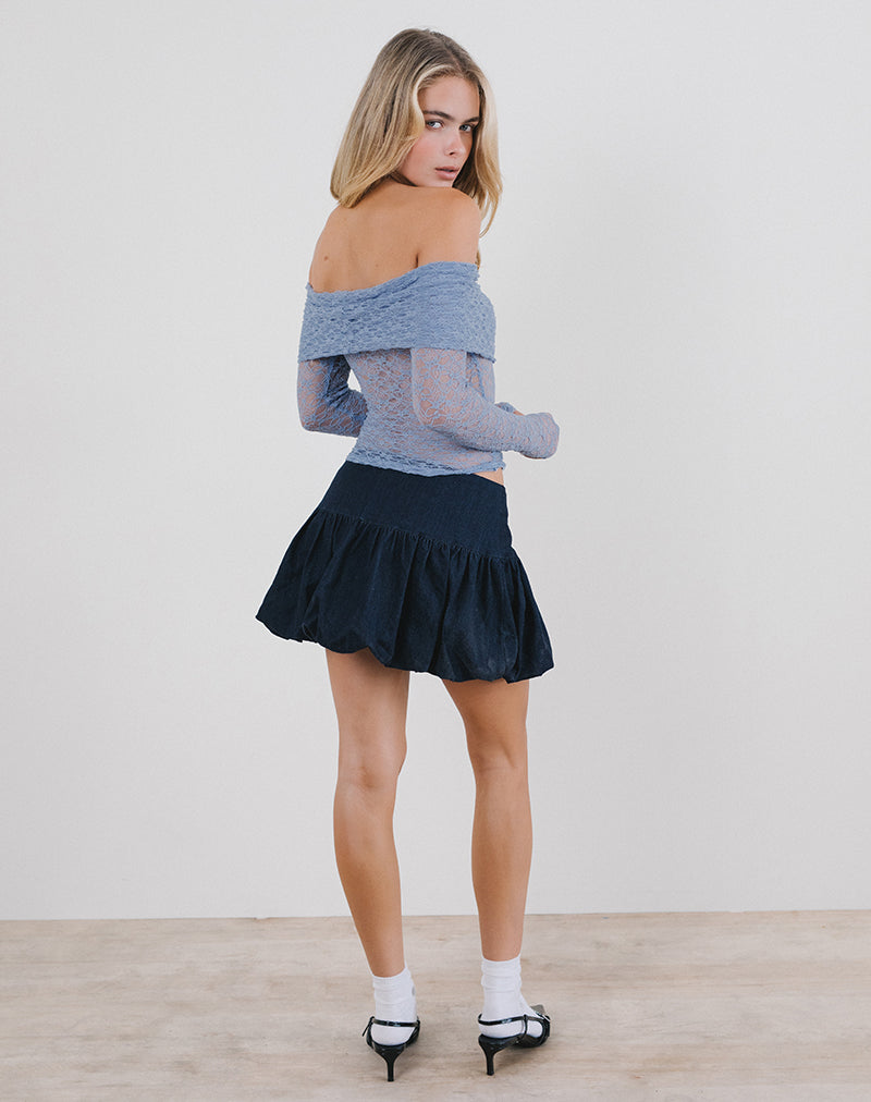 Image of Nesta Bardot Top aus ungefütterter Spitze Blau