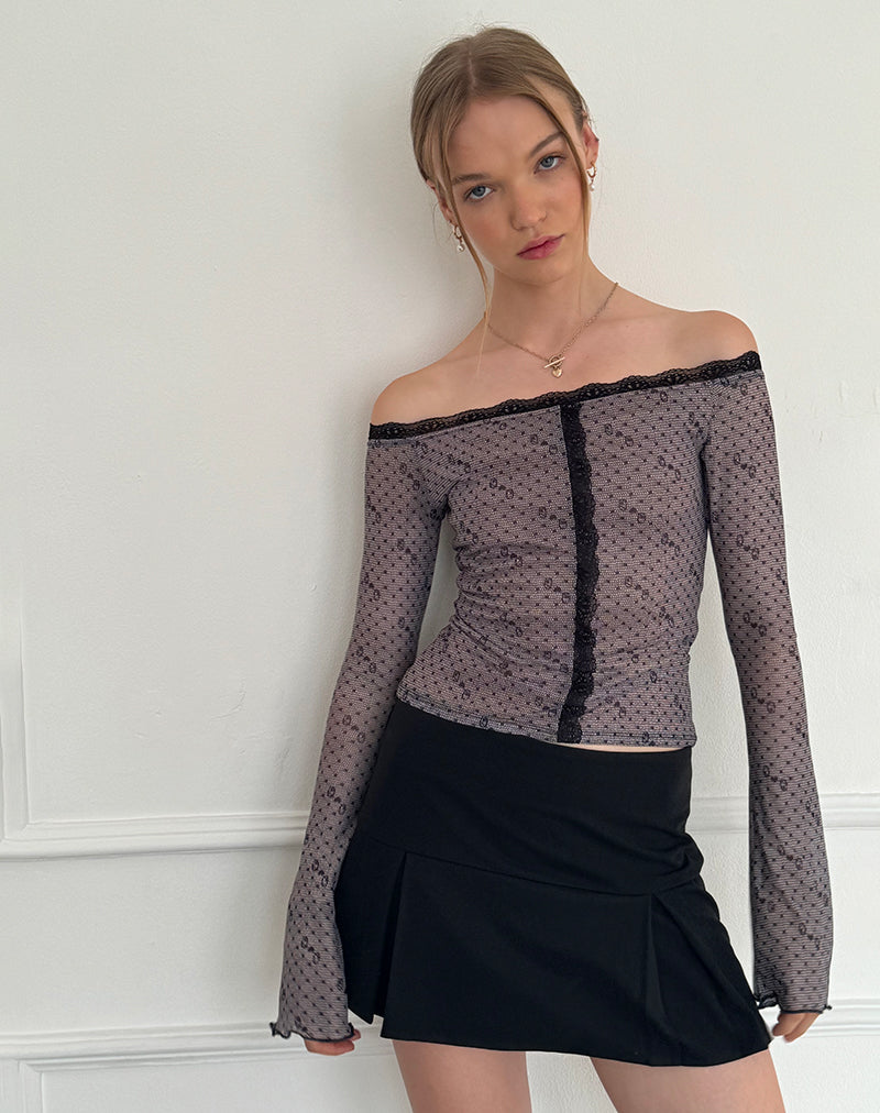 Neve Mesh Bardot Top in Queen of Heart Druck