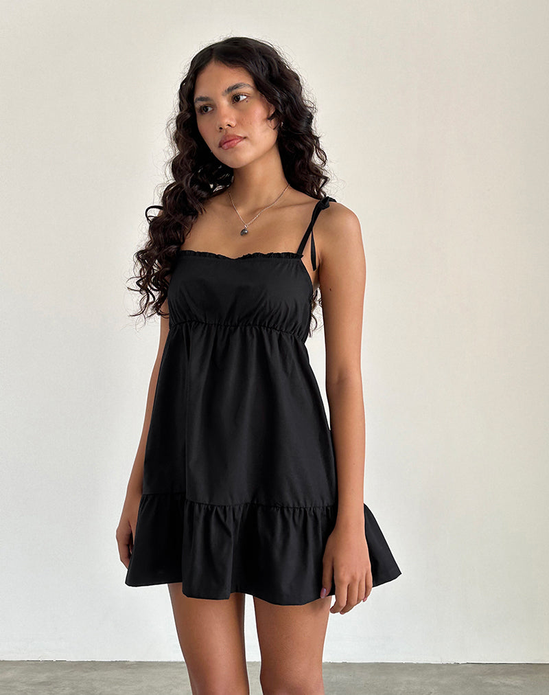 Image of Nigta Tie Front Minikleid aus Popeline Schwarz
