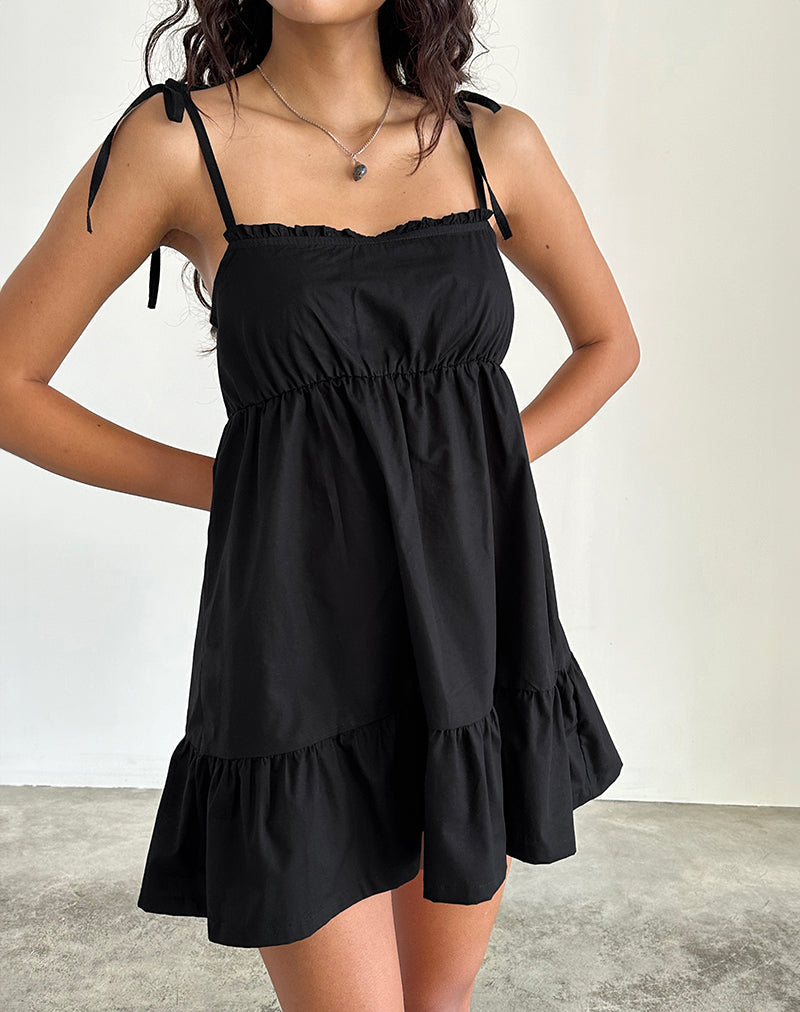 Nigta Tie Front Minikleid aus Popeline Schwarz