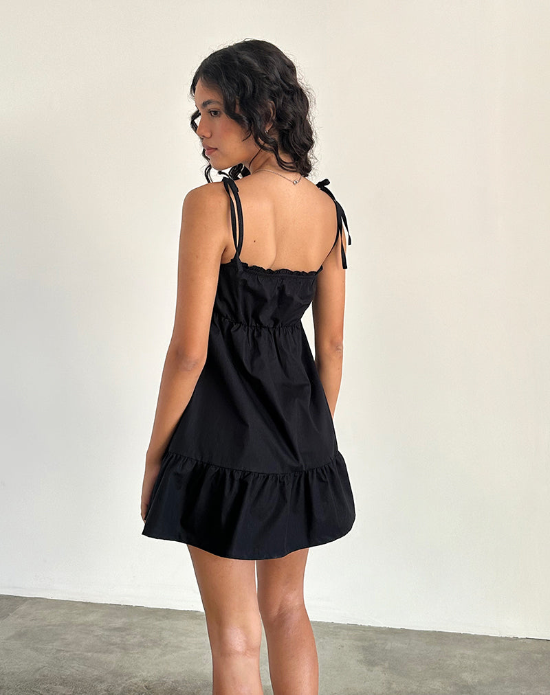 Image of Nigta Tie Front Minikleid aus Popeline Schwarz