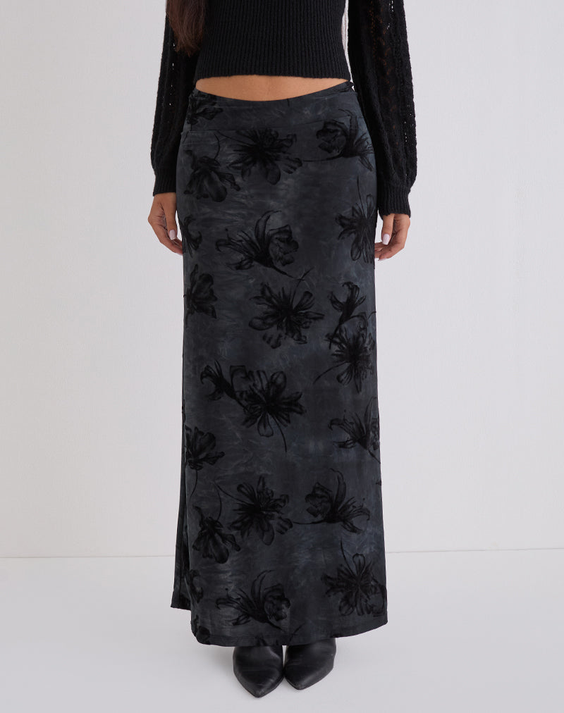 Image of Alfreda Maxi Skirt in Burnout Velvet Grey