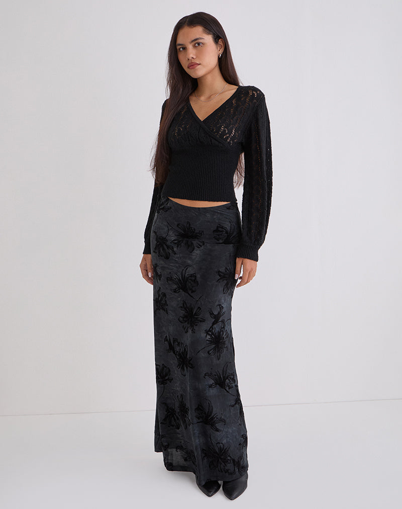 Bild des Nilara Wickeloberteils aus schwarzem Pointelle-Strick