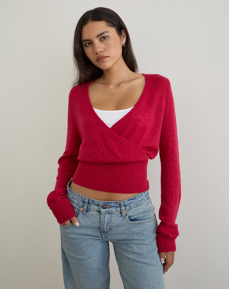 Image of Nilza Wickeloberteil aus Strick in Rot
