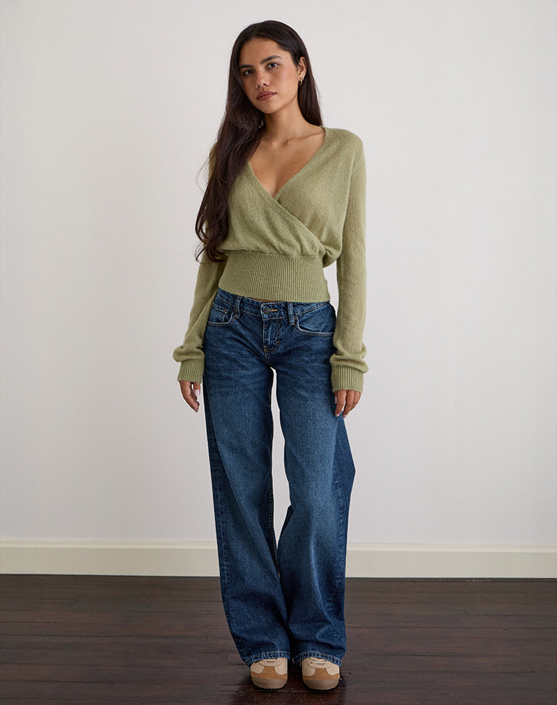 Image of Nilza Wrap Top aus Strick in Salbei Grün