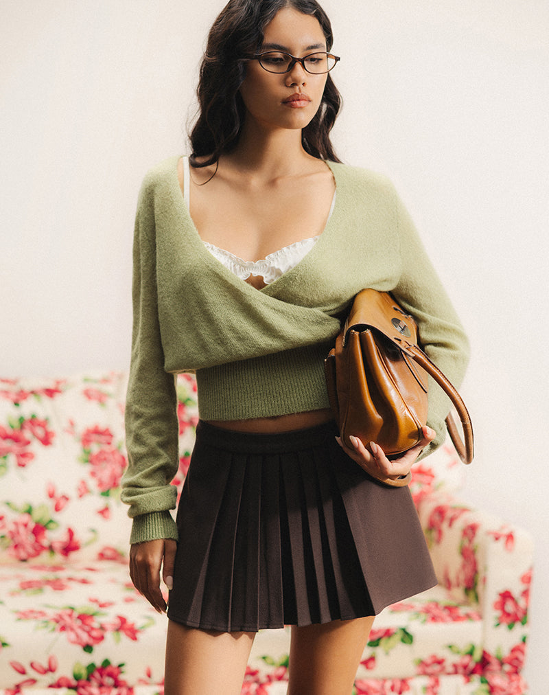 Image of Nilza Wrap Top aus Strick in Salbei Grün