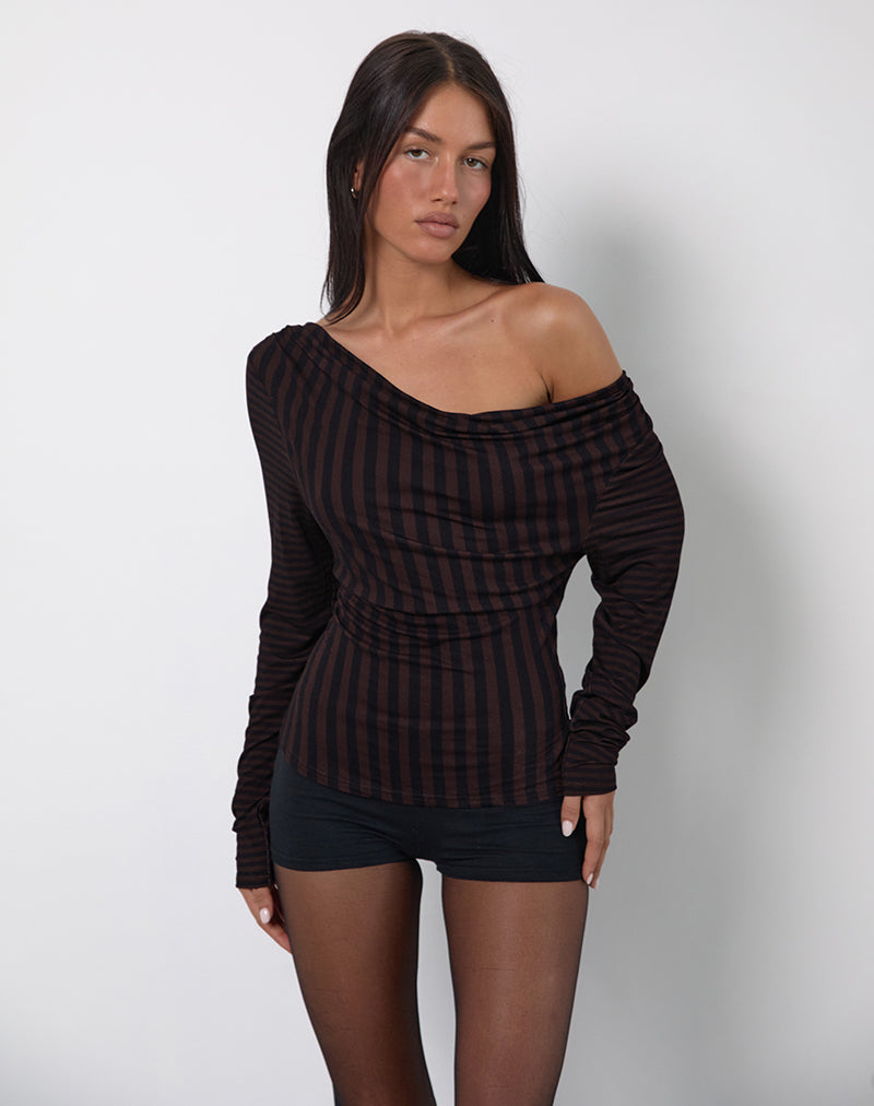 Nirmala Top aus Diagonal- und Ministreifen Maroon