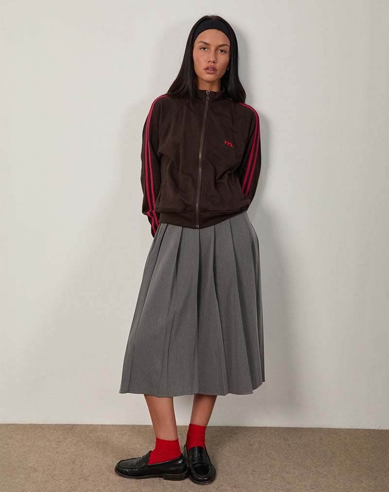 Image of Niskala Jacke in Bitter Chocolate mit Adrenaline Red Binding und Stickerei