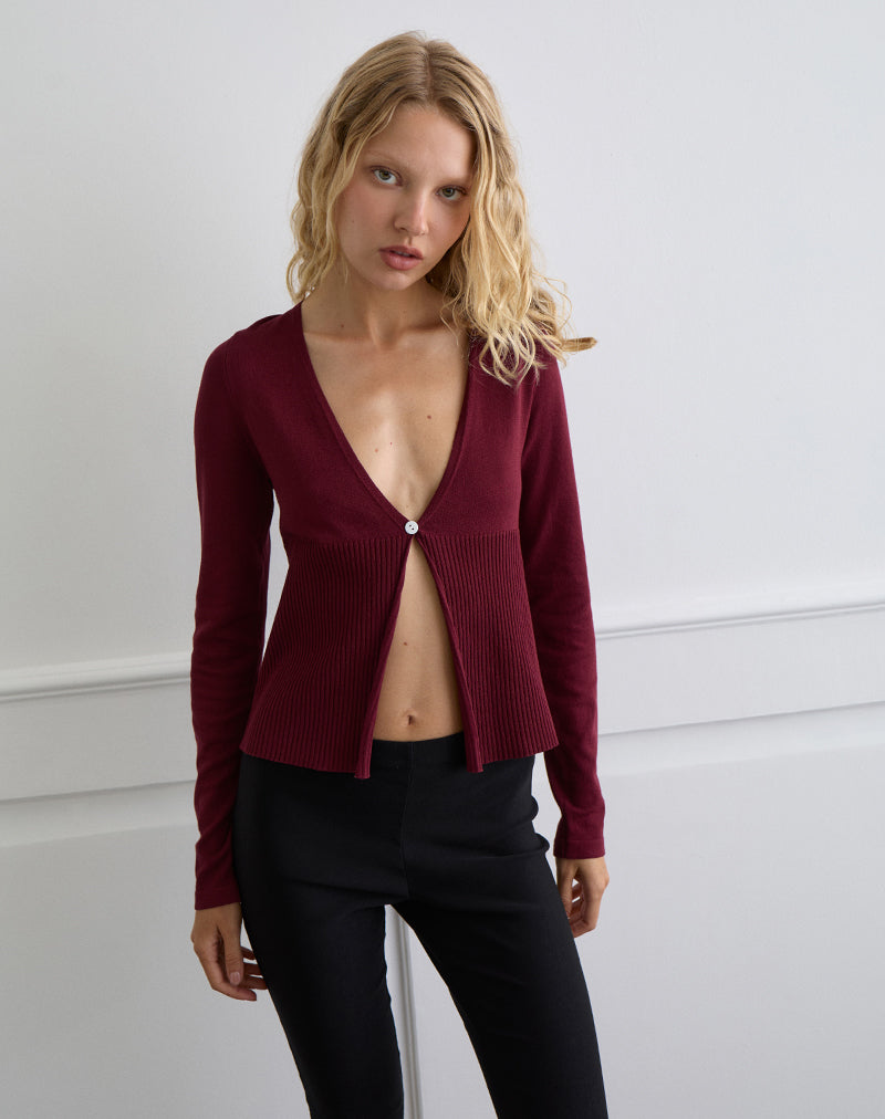 Image of Niyah Langarm-Strickjacke in Burgundy