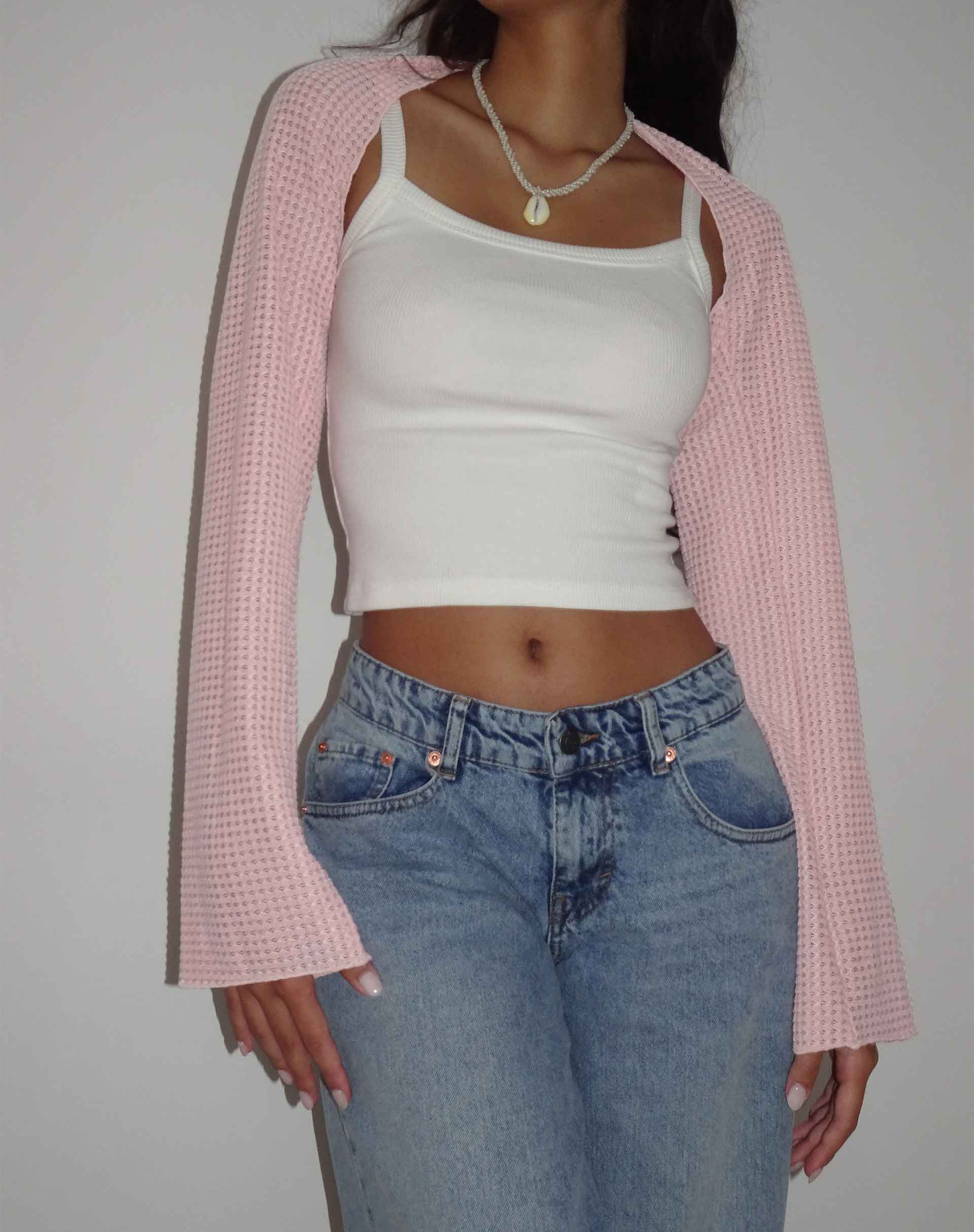 Image of Nobila Shrug Top in Lachs Strukturierte Häkelarbeit