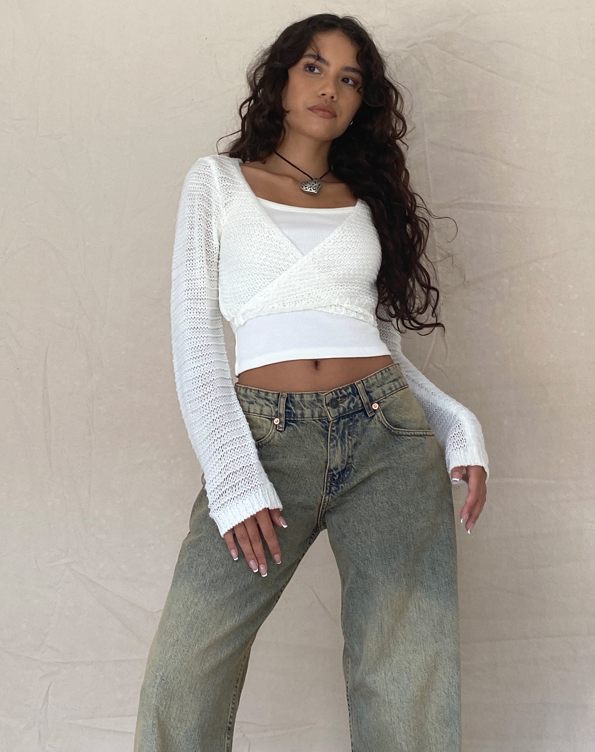 Image of Nocta Langarm-Crop-Top aus Webstrick Elfenbein