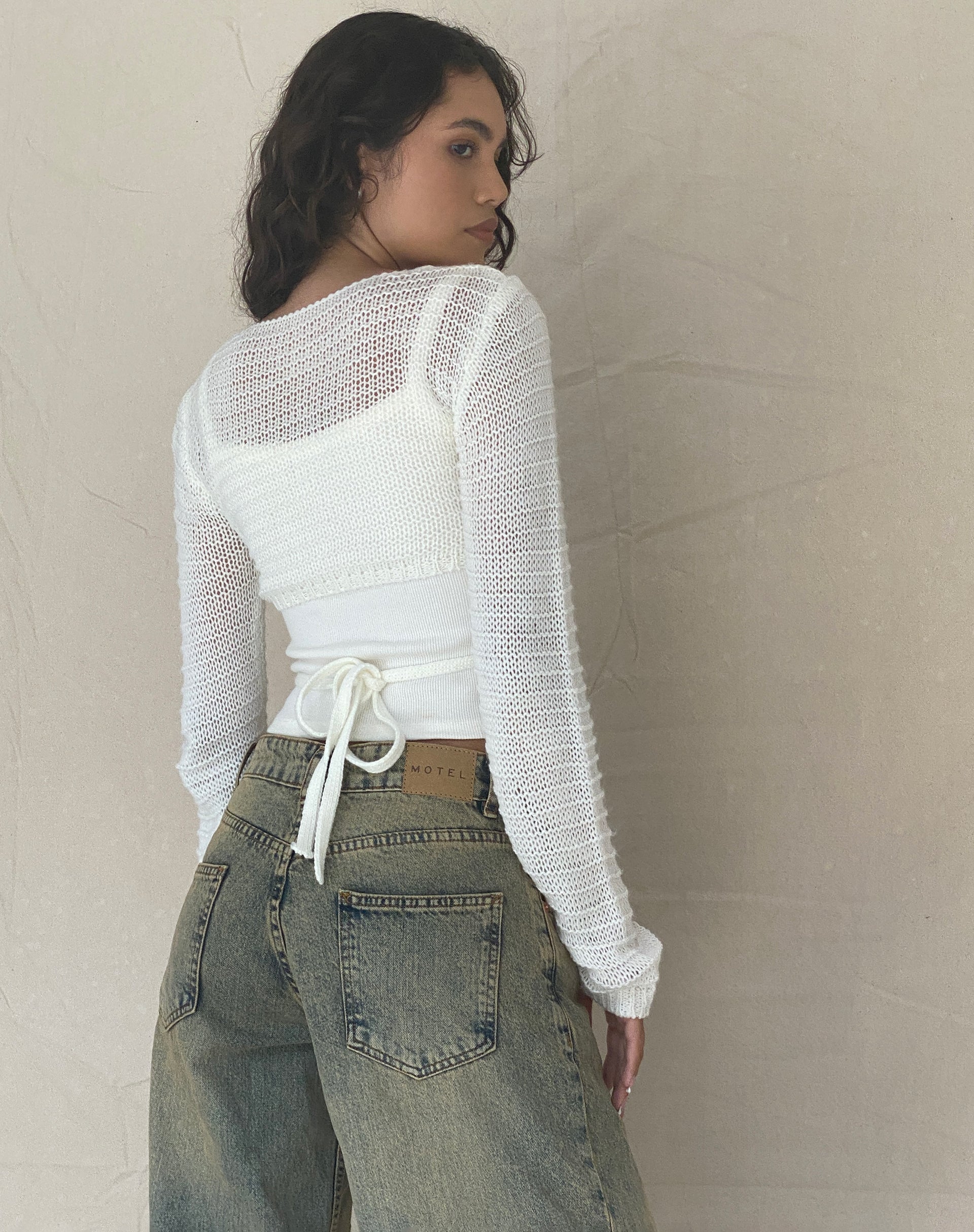 Image of Nocta Langarm-Crop-Top aus Webstrick Elfenbein