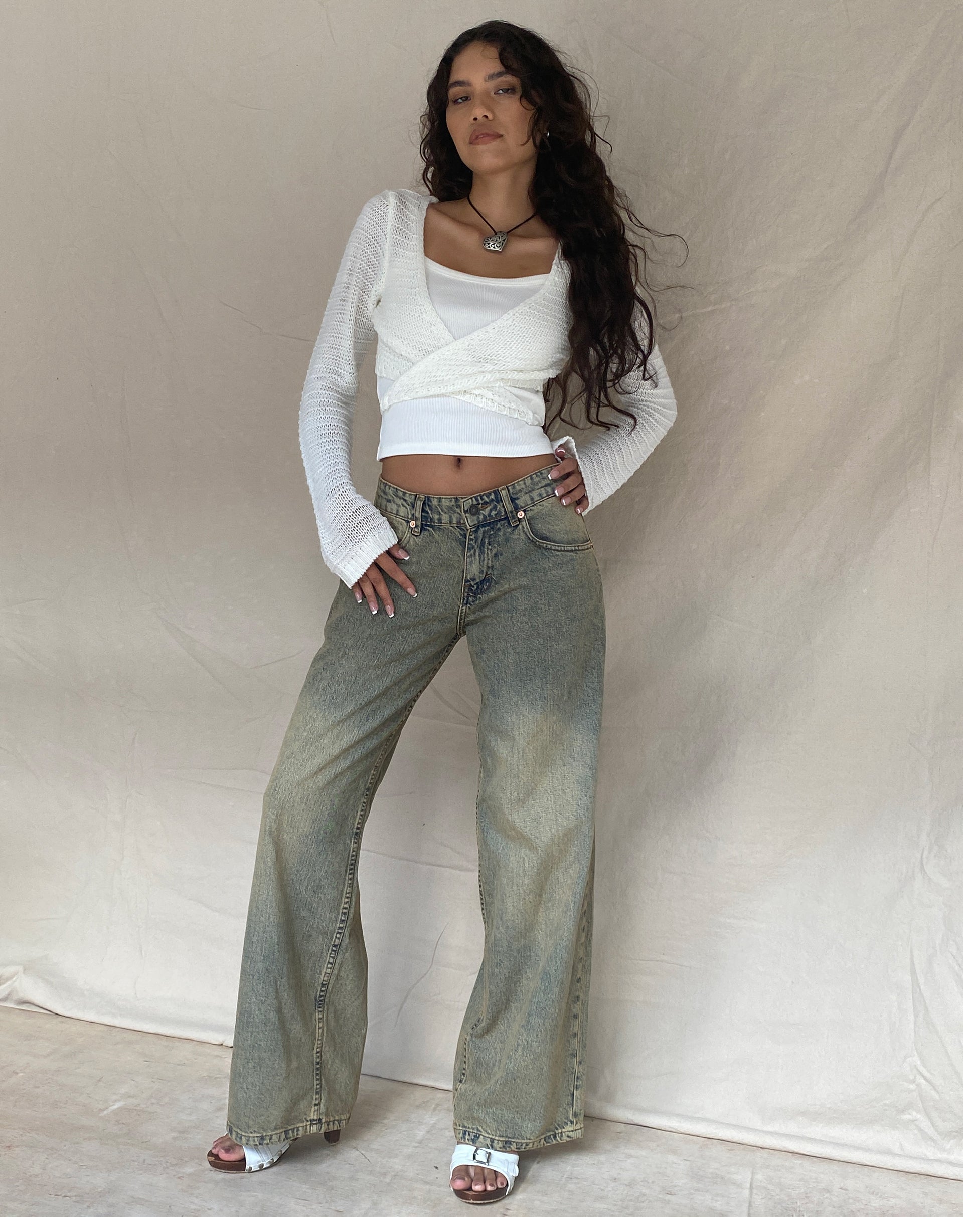 Image of Nocta Langarm-Crop-Top aus Webstrick Elfenbein