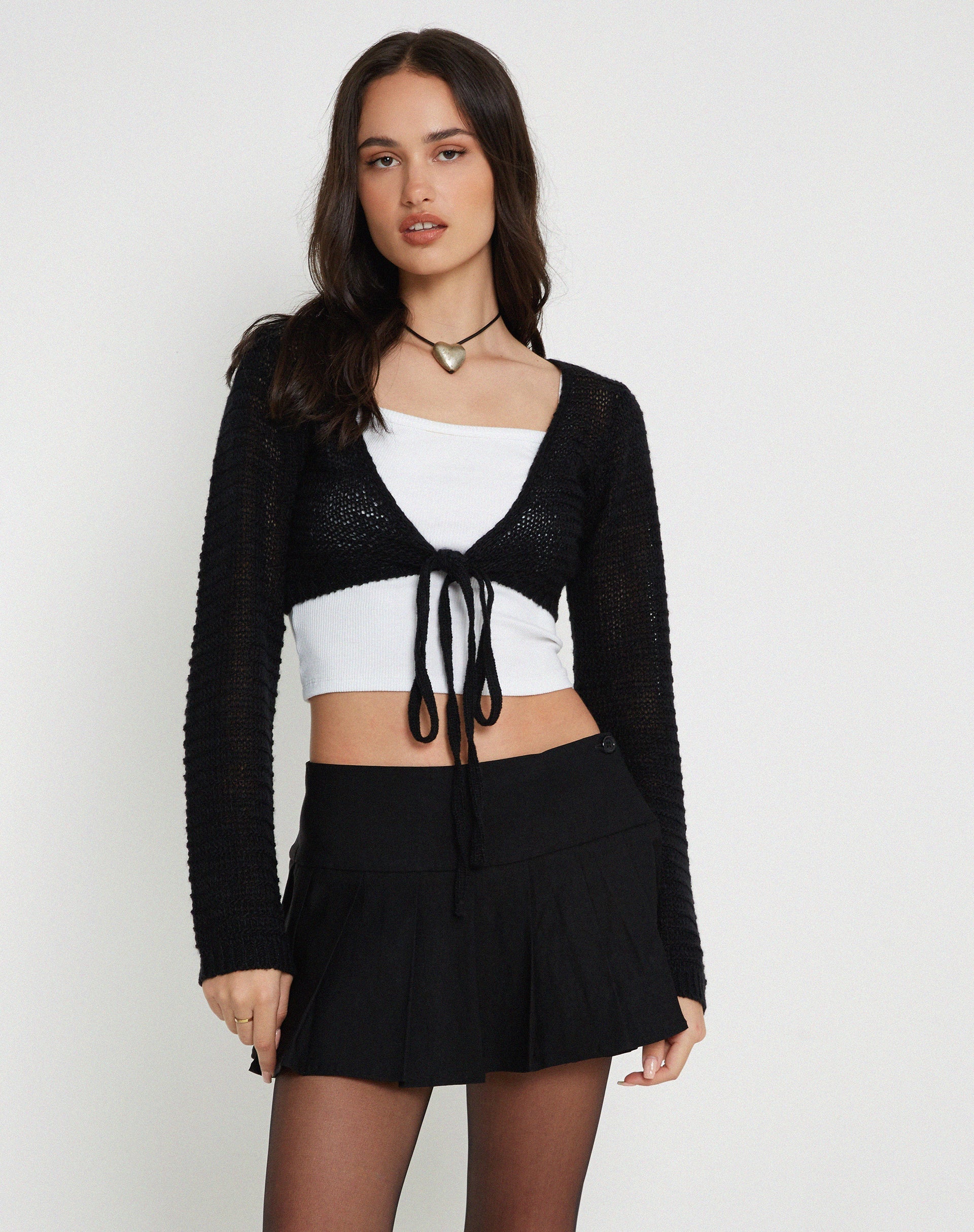Image of Nocta Crop Top mit langen Ärmeln und Webstrick Schwarz