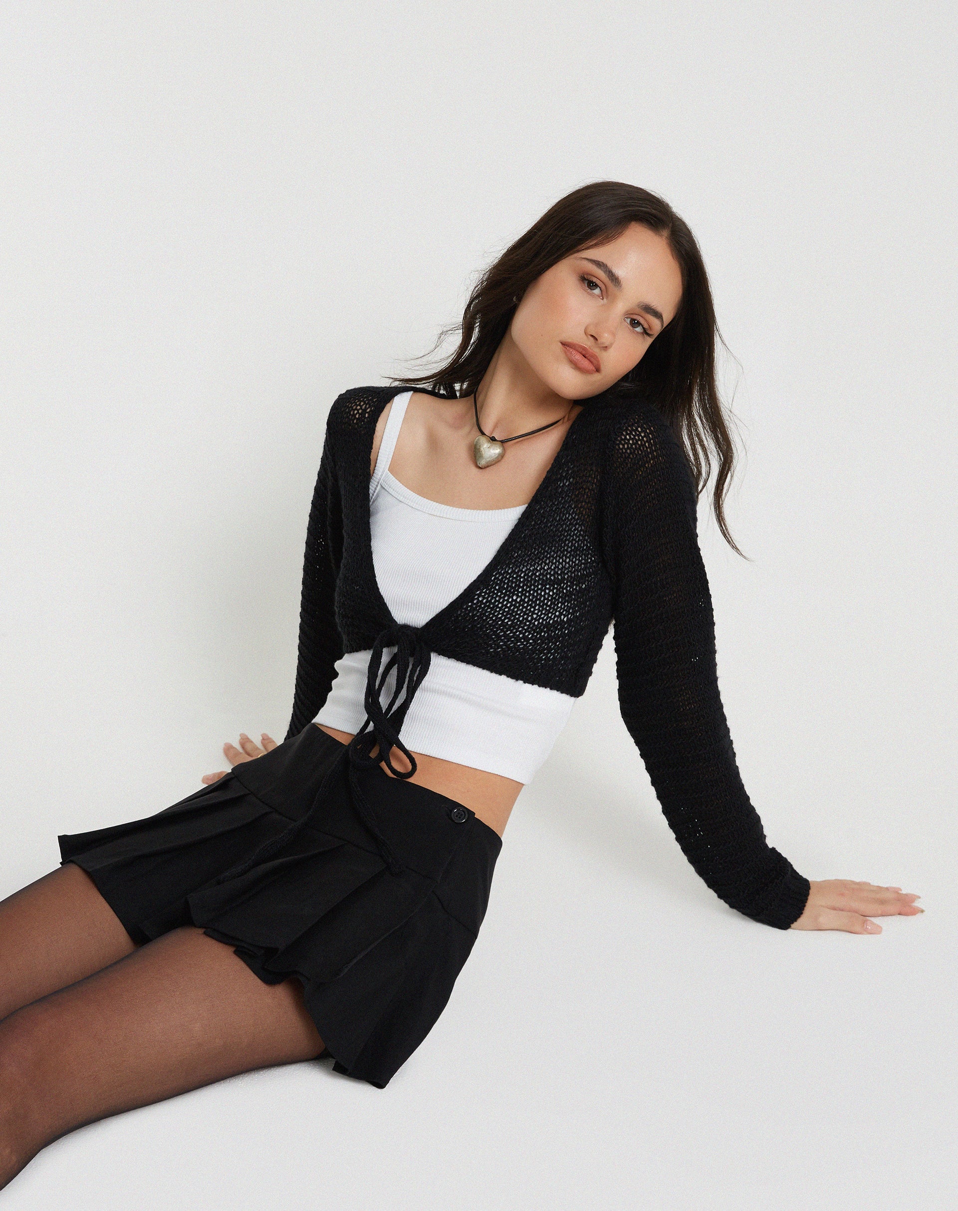 Image of Nocta Crop Top mit langen Ärmeln und Webstrick Schwarz