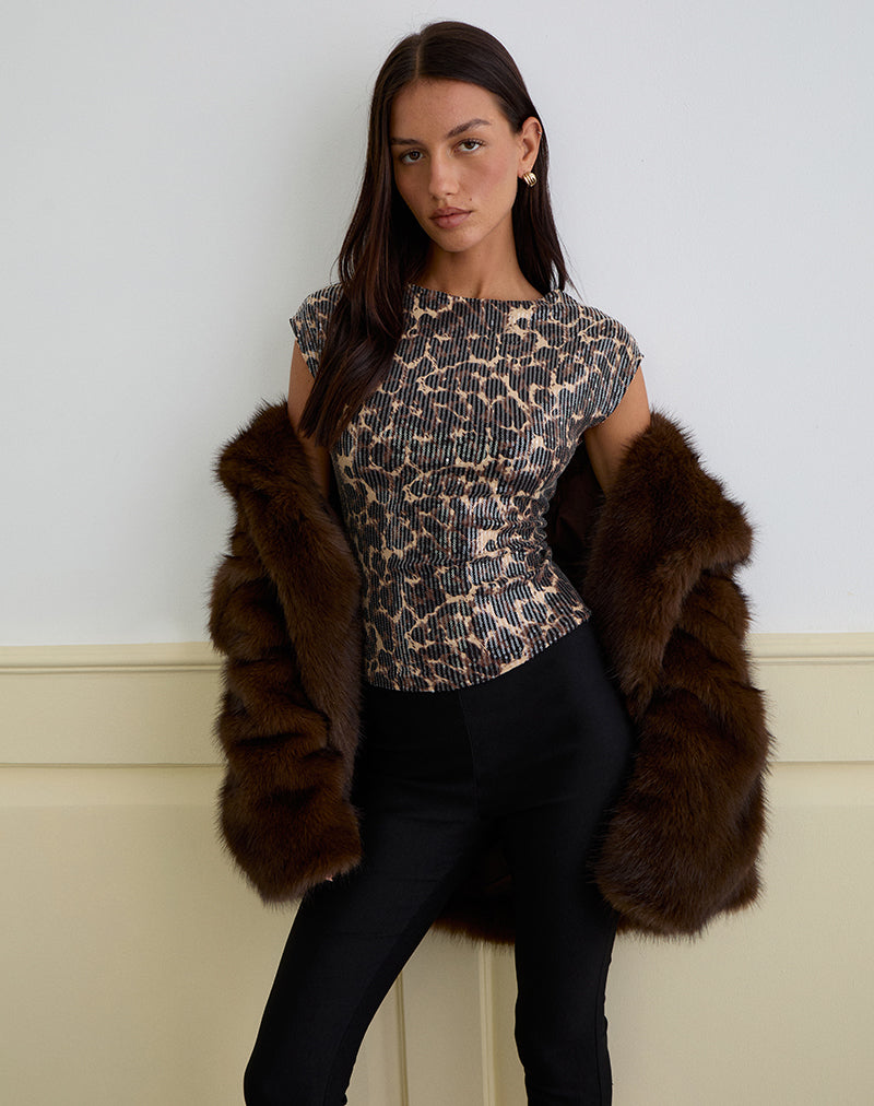 Noera Rückenfreies Top in Leopard Pailletten Braun
