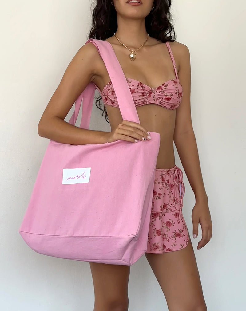 Image of Nola Tragetasche in Flamingo Pink mit Motel Love Stickerei