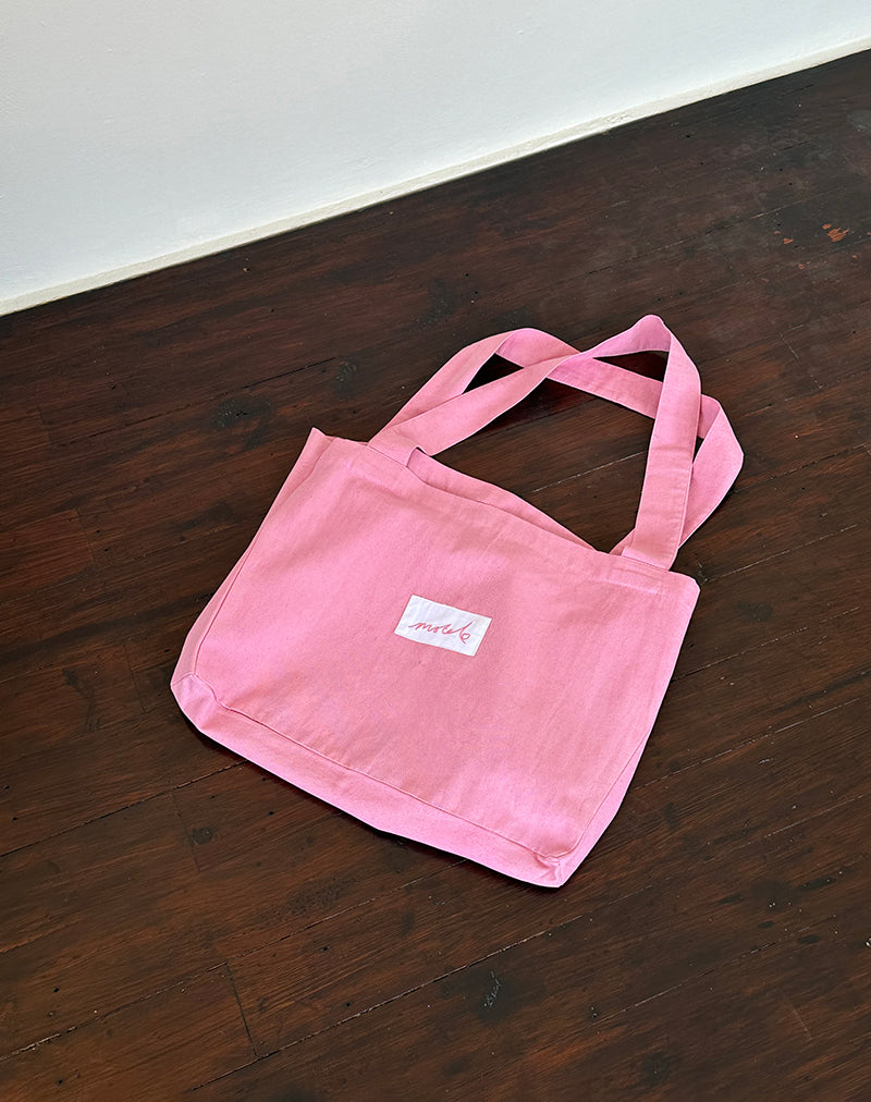 Image of Nola Tragetasche in Flamingo Pink mit Motel Love Stickerei