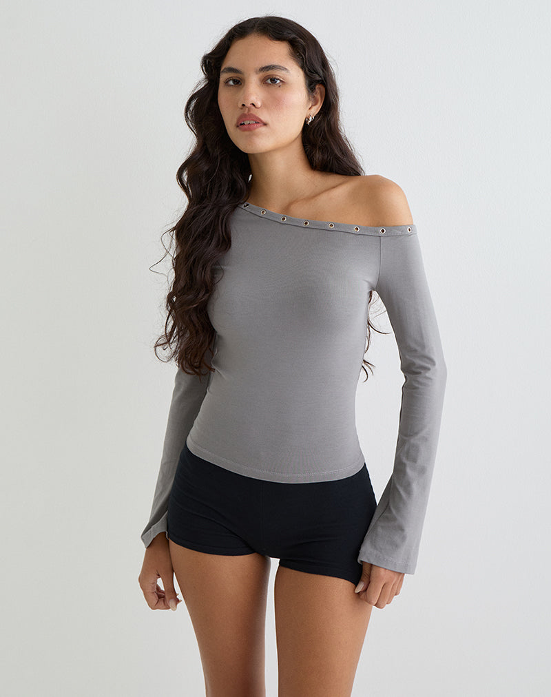Bild von Noraba One Shoulder Top in Grau mit Ösen