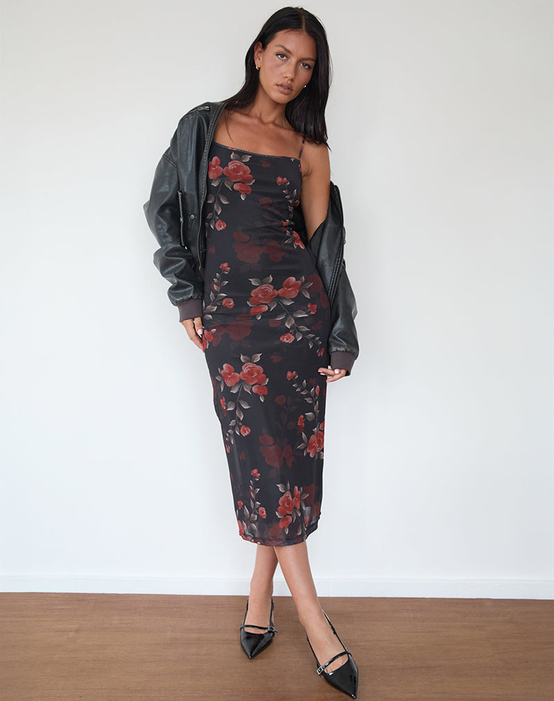 Nori Midikleid in Watercolour Rose Schwarz