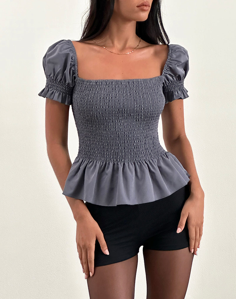 Image of Notina Top mit Puffärmeln, gerafft, grau