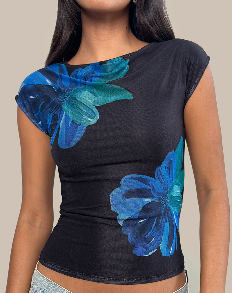 Image of Nova Top in Aquarell Blume Blau
