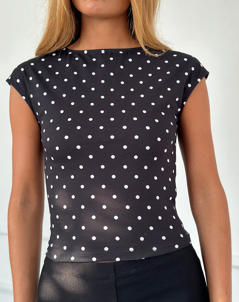 Image of Nova Top aus schwarzem Polka-Jersey