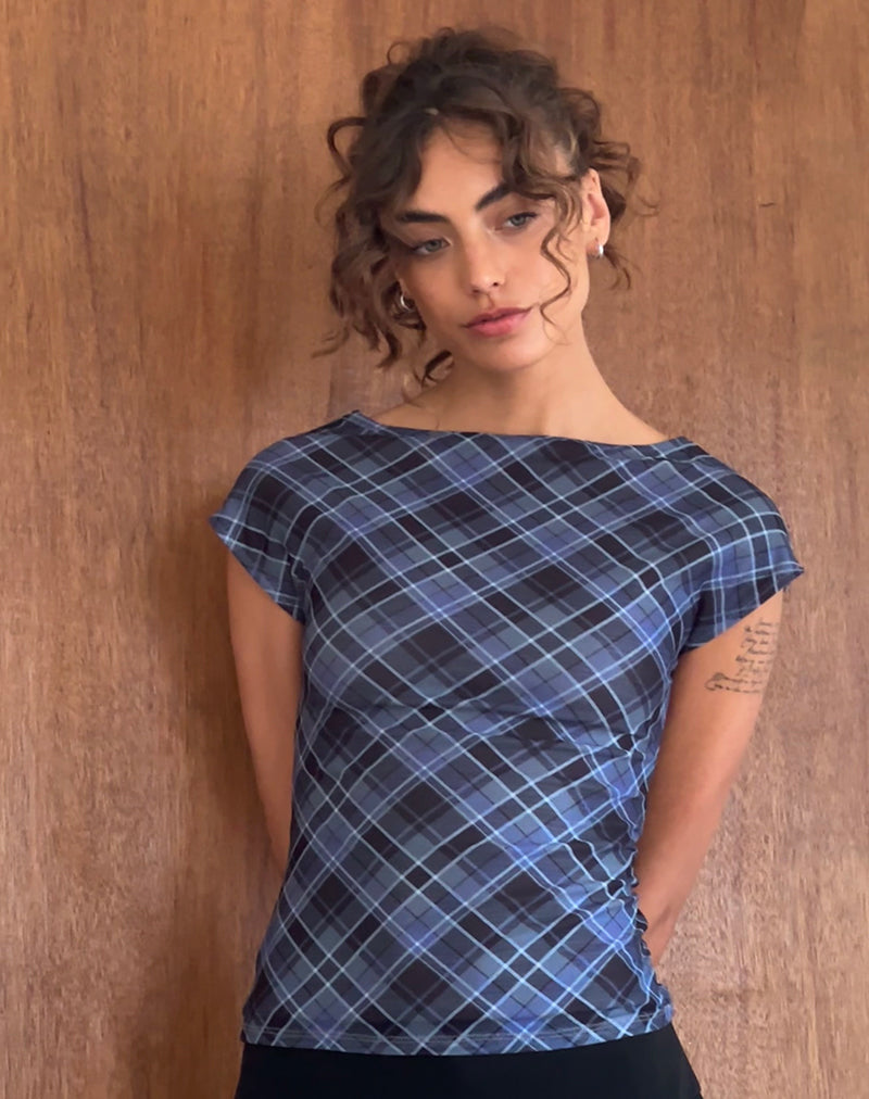 Image of Nova Top aus blau-grauem Karo-Mesh
